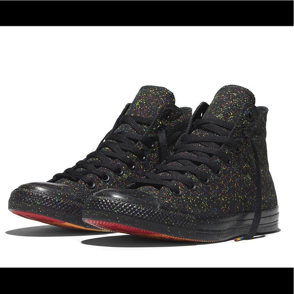 Limited Edition Unisex Pride Converse Hightop Black Paint Splatter Rainbow Soles - Picture 9 of 9